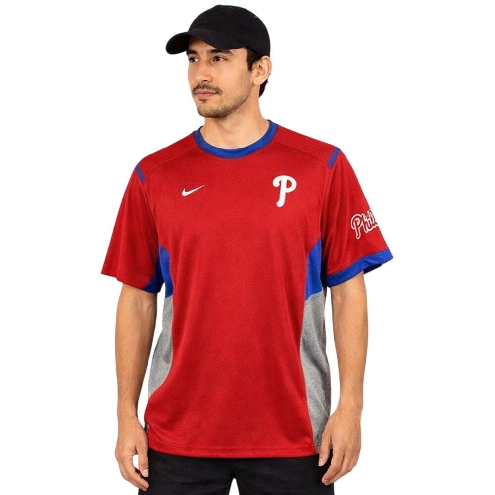Vintage 90s Men's Medium Nike MLB Phillies Red Blue Baseball T-Shirt